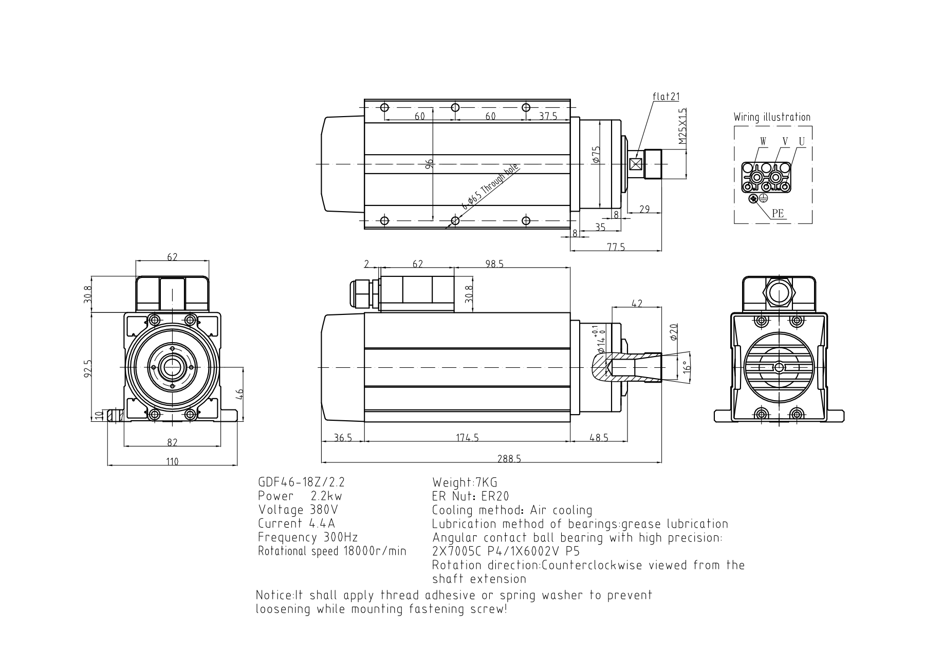 GDF46-18Z/2.2 Base mount dimensions and specifications drawing